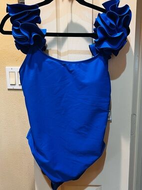 ANTONIO MELANI Royal Blue Ruffle-Shoulder One-Piece Swimsuit